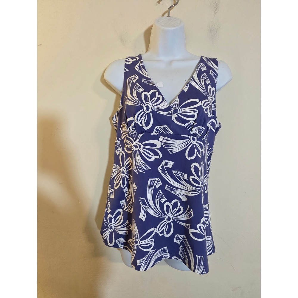 Tommy Bahama Purple White Floral Supima Cotton V-Neck Tank Top Small TW20732